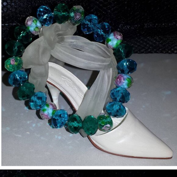 TDD Custom Made One Size Fits Most Rose Aqua Green Glass Bracelet - Picture 4 of 5